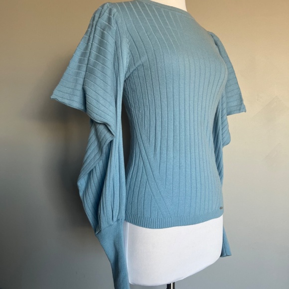 TED BAKER Bubless Extreme Puff Sleeve Knit Cocktail Blue Sweater Jumper Top - Picture 8 of 16